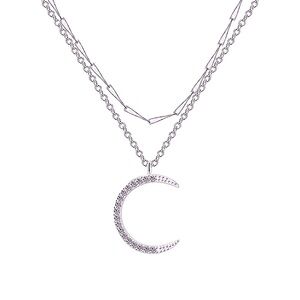 Sparkly Multilayer Moon Necklace,‎ 16-18” | White Gold Over 925 Sterling Silver